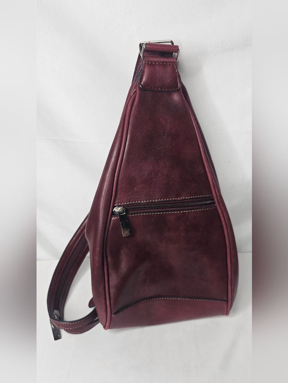 Rina Rich Burgundy Leather Teardrop Sling Backpack Convertible Zipper Strap Bag